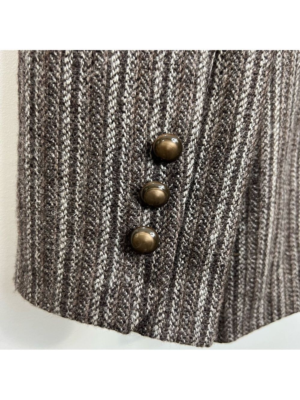 Vintage tailored preppy old money tweed stripe brown fitted jacket blazer - Picture 10 of 11